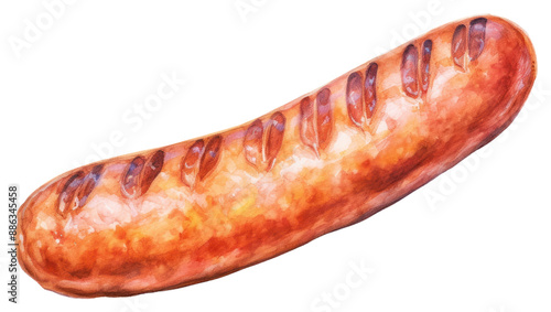 PNG Sausage grilled bread food, digital paint illustration.