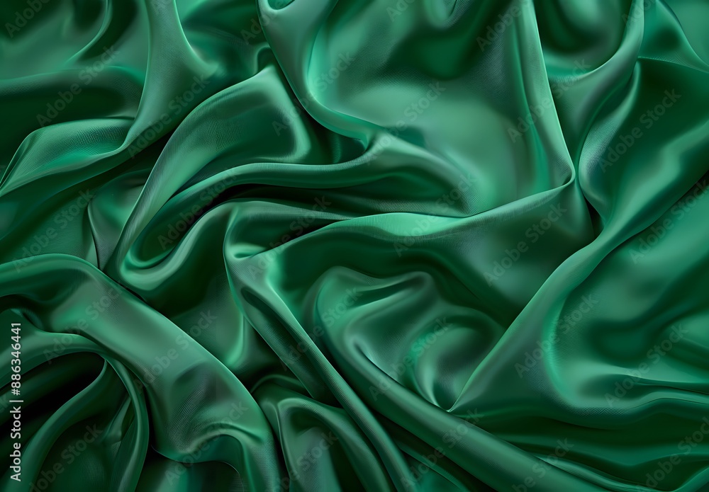 Green Silk Fabric Background, Top View Green Silk Fabric Background, Top View