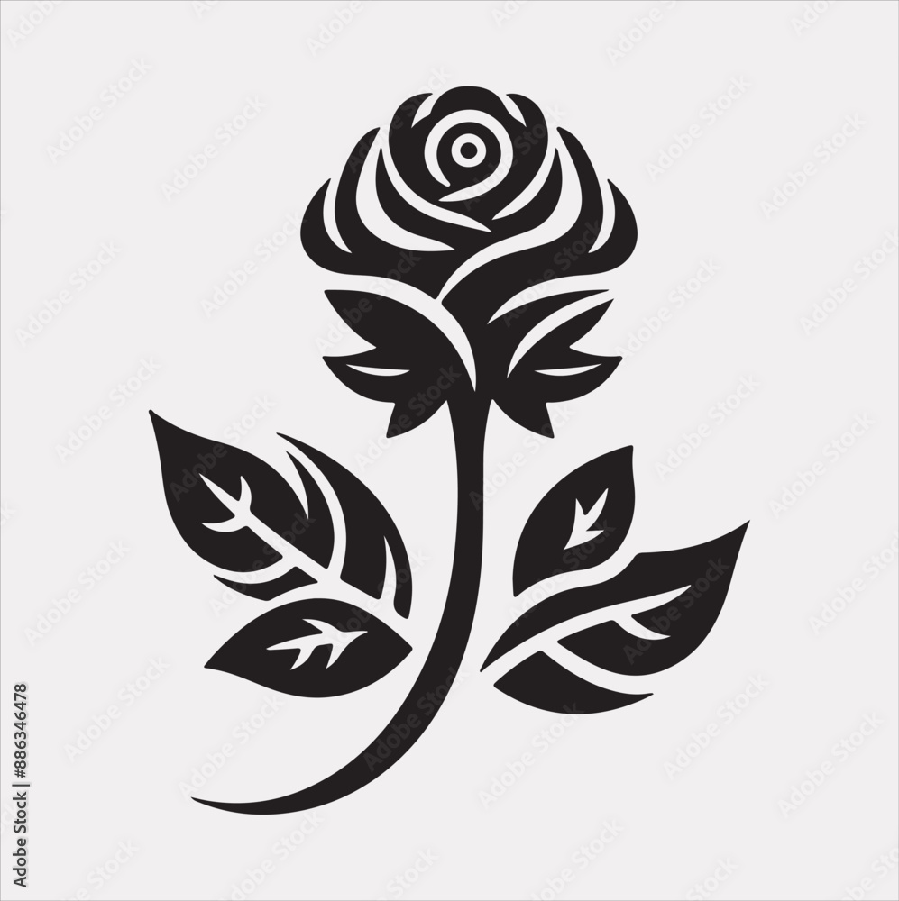 A rose logo icon silhouette vector on white background A rose logo icon silhouette vector on white background