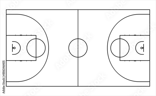 Basketball court markup. Outline of lines on basketball court. Professional basketball court indoor. Illustrations for use in online sporting events, print or book. Vector illustration EPS 10