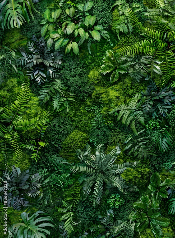 Fototapeta premium Green Wall Backdrop with Moss and Ferns