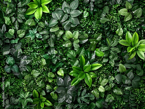 Artificial Green Wall with Plants Top View photo