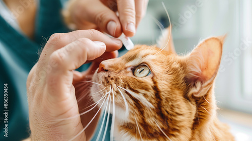 veterinarian ophthalmology doctor instilling eye drops to cat's eyes, banner, installation of medicaments