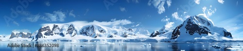 Panoramic View of Antarctic Mountains and Ocean