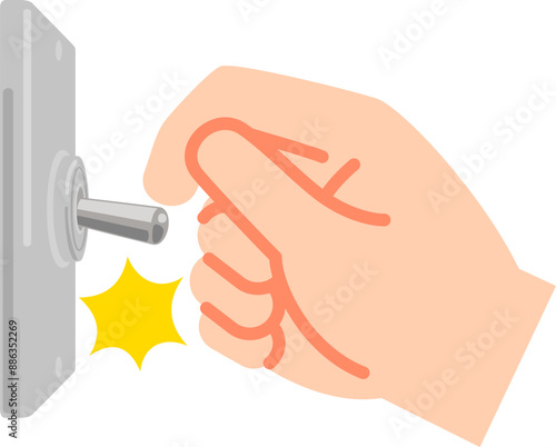 トグルスイッチを下側へ操作する手