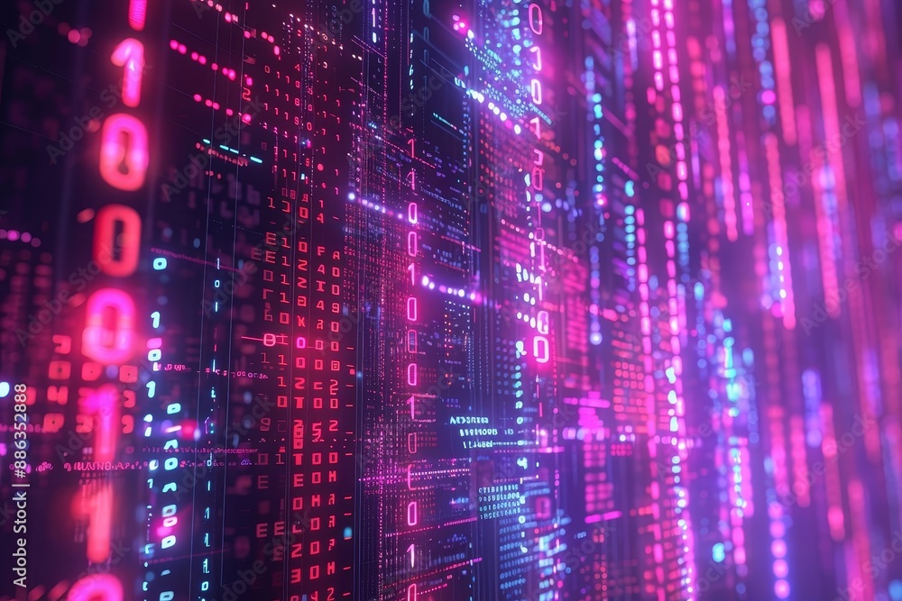 Computer screen displaying vibrant colors against a backdrop of encryption code, Depict the concept of data encryption in a visually abstract way Computer screen displaying vibrant colors against a backdrop of encryption code, Depict the concept of data encryption in a visually abstract way