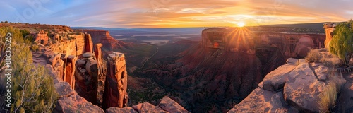 Colorado Canyon Sunrise Panorama with Golden Hour Lighting photo