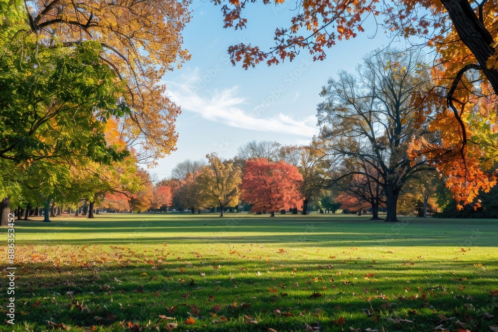 Naklejka premium Champaign Autumn: Colorful Landscape with Fall Foliage near University of Illinois