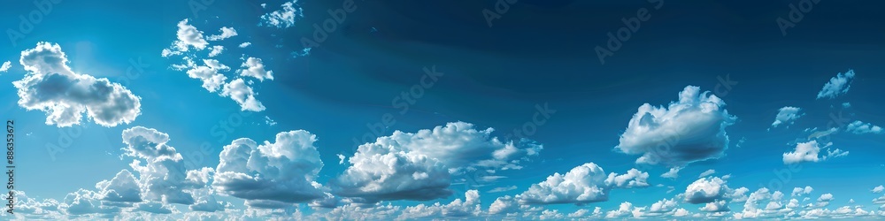 Obraz premium Panoramic Blue Sky with Fluffy Clouds