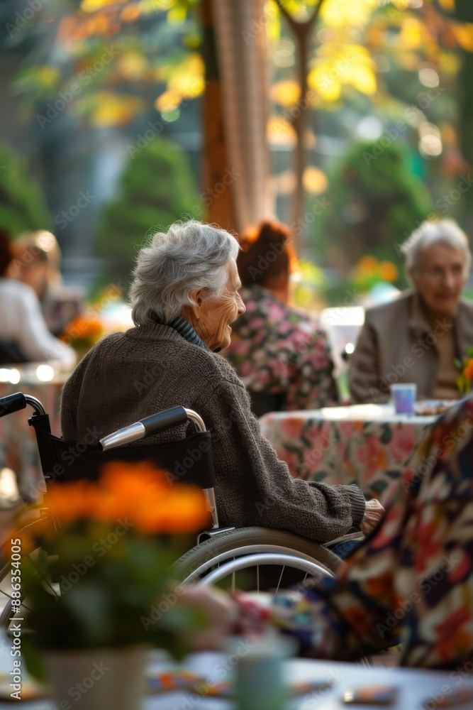 Fototapeta premium A Moment of Tranquility: Elderly Residents Enjoying an Afternoon at the Nursing Facility
