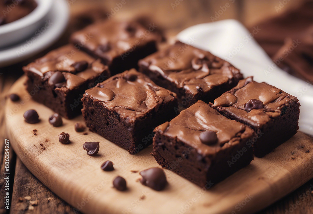 classic american brownies with a fudgy center, served on a wooden board
classic american brownies with a fudgy center, served on a wooden board