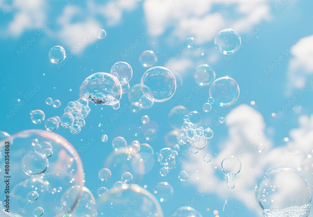Floating Soap Bubbles Against Blue Sky Floating Soap Bubbles Against Blue Sky