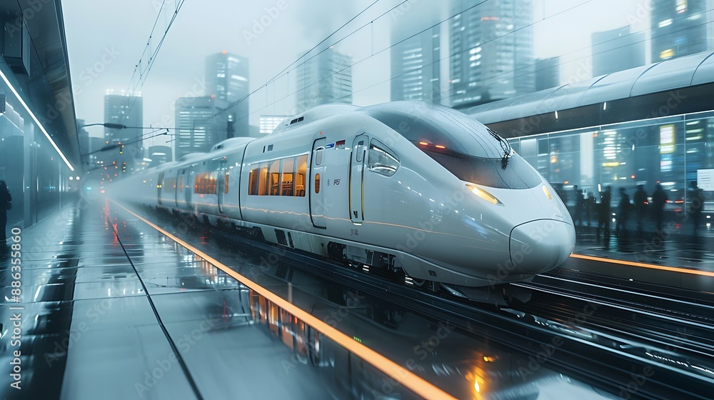 Naklejka premium Infographicstyle depiction of American transport advancements featuring hyper realistic electric cars and smart traffic systems set against a white background with space for writing