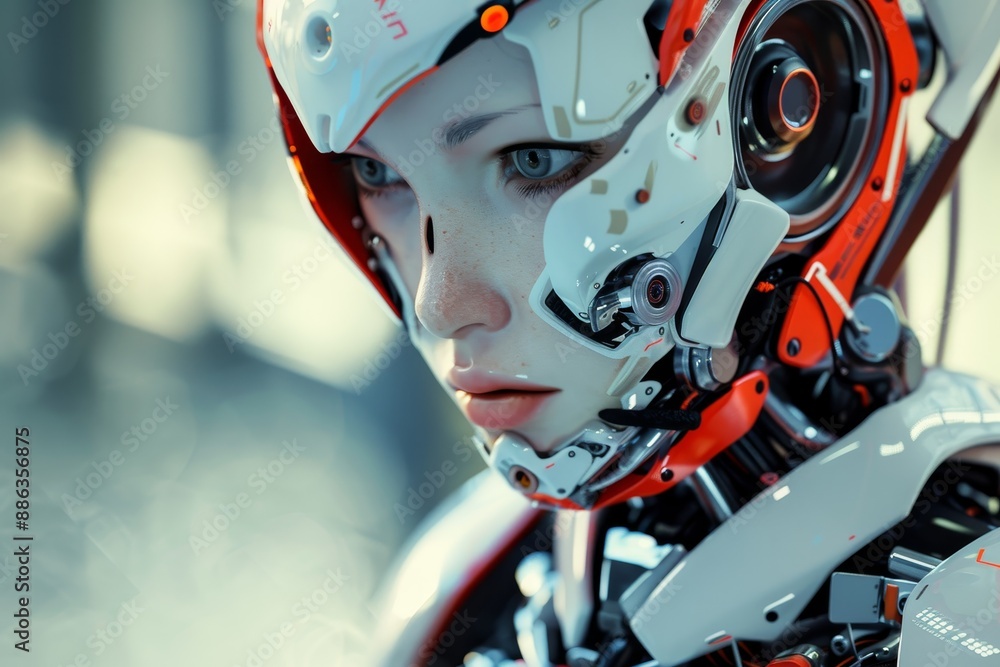 A woman in a futuristic outfit is facing the camera, Depicting the future of robotics and AI technology A woman in a futuristic outfit is facing the camera, Depicting the future of robotics and AI technology