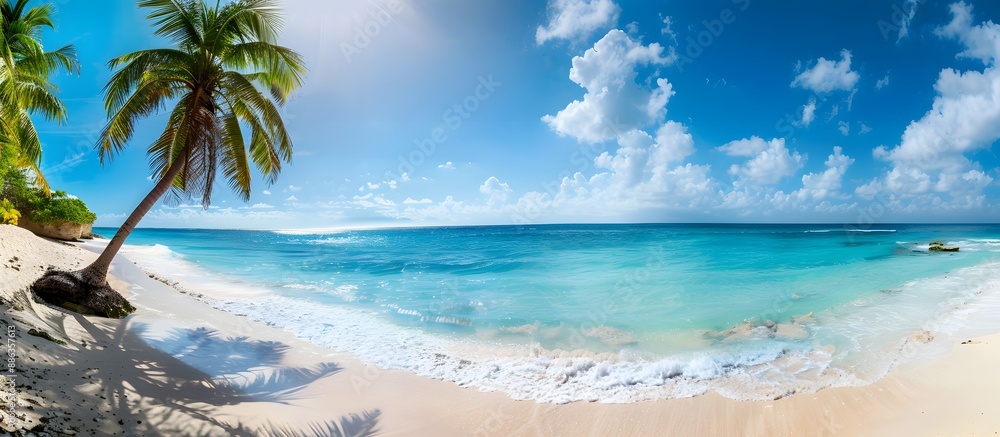 Fototapeta premium Palm Tree Paradise Beach in Barbados