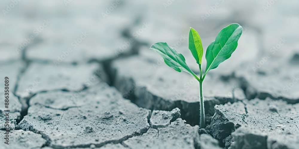 The Symbolism of a Plant Thriving in Cracked Earth During a Drought. Concept Plant Symbolism, Surviving Adversity, Drought Resilience, Nature's Strength The Symbolism of a Plant Thriving in Cracked Earth During a Drought. Concept Plant Symbolism, Surviving Adversity, Drought Resilience, Nature's Strength