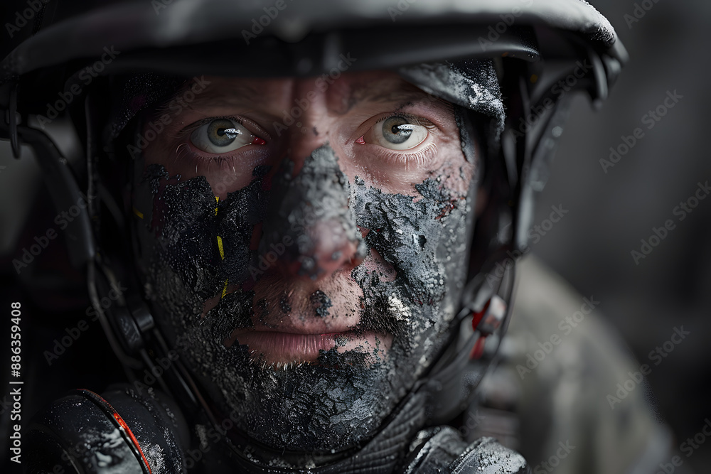 Fototapeta premium Firefighter's Determined Eyes