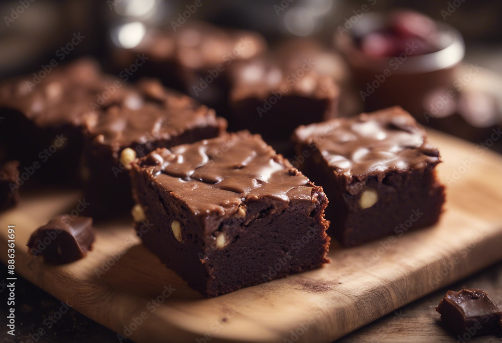 classic american brownies with a fudgy center, served on a wooden board
classic american brownies with a fudgy center, served on a wooden board