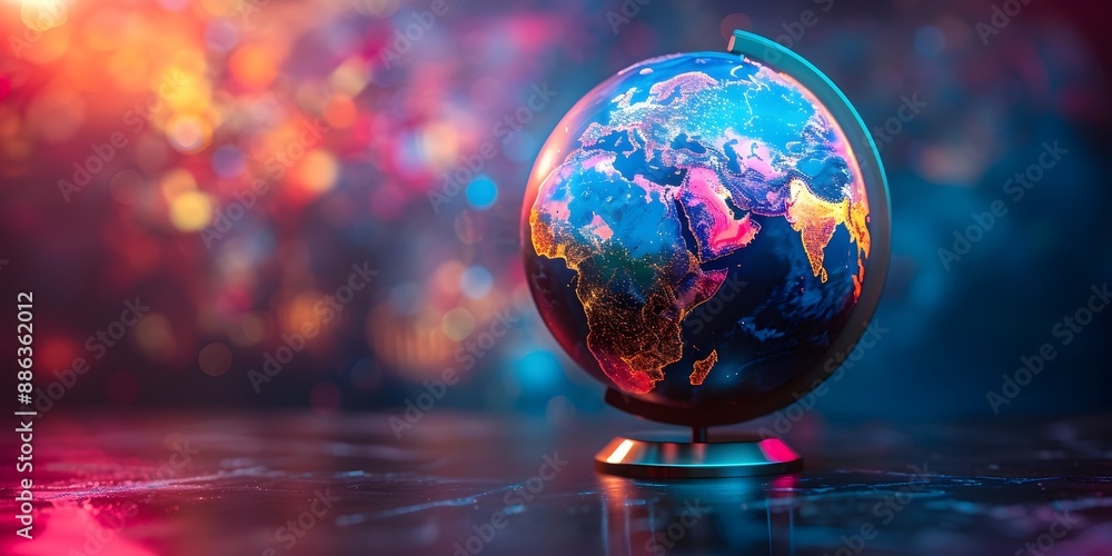 Neon lit Interactive Globe Displaying Educational Vibrant Concept with Copy Space Neon lit Interactive Globe Displaying Educational Vibrant Concept with Copy Space