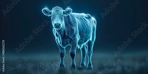 Advancements in Agriculture and Veterinary Technology Showcased Through Futuristic Digital Holographic Cow Image. Concept Agriculture Technology, Veterinary Advancements, Digital Holography