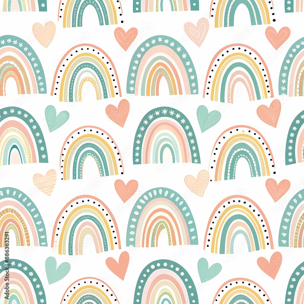Seamless Pastel Rainbow Hearts Pattern for Children’s Decor Seamless Pastel Rainbow Hearts Pattern for Children’s Decor