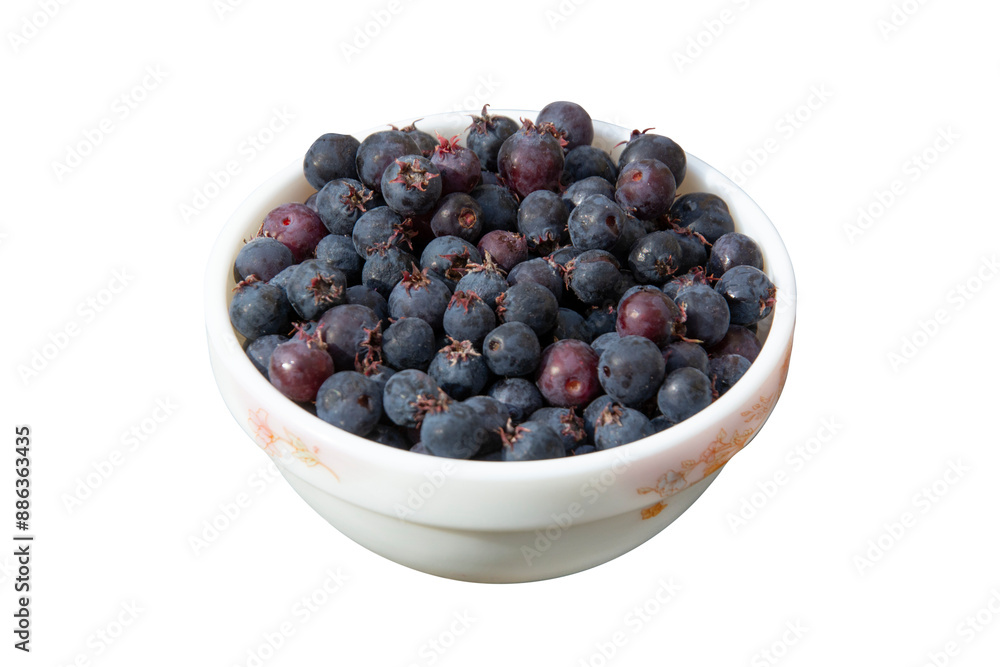 Serviceberry in a bowl isolated, close up, png Serviceberry in a bowl isolated, close up, png