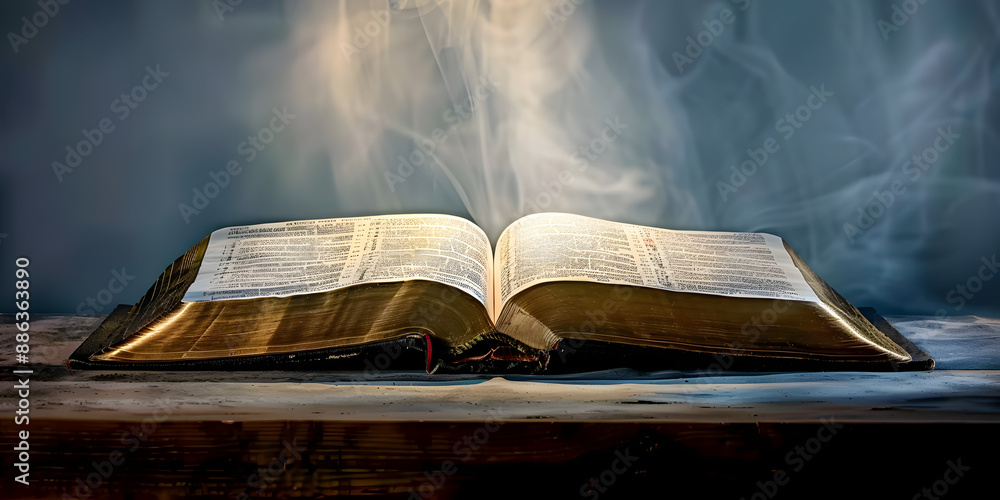 Open Bible displaying Book of Genesis. Concept Religious Symbolism, Holy Book, Literary Iconography Open Bible displaying Book of Genesis. Concept Religious Symbolism, Holy Book, Literary Iconography