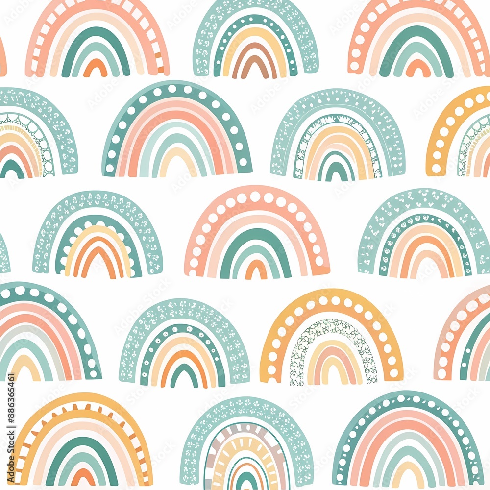 Seamless Pastel Rainbow Hearts Pattern for Children’s Decor Seamless Pastel Rainbow Hearts Pattern for Children’s Decor