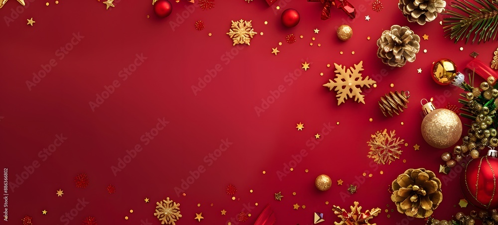 Red Background with Gold Christmas Decorations Red Background with Gold Christmas Decorations