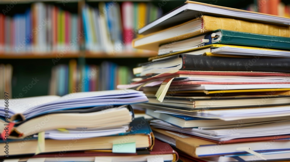 Stack of Books in Library. Stack of Books in Library.