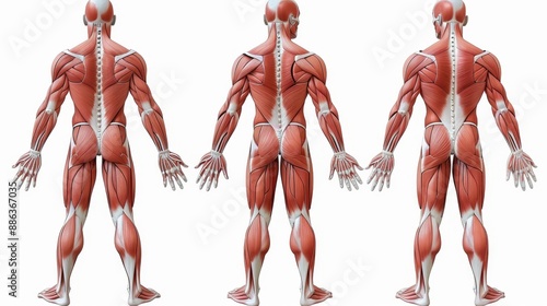 Male Anatomy Muscular System Back View.