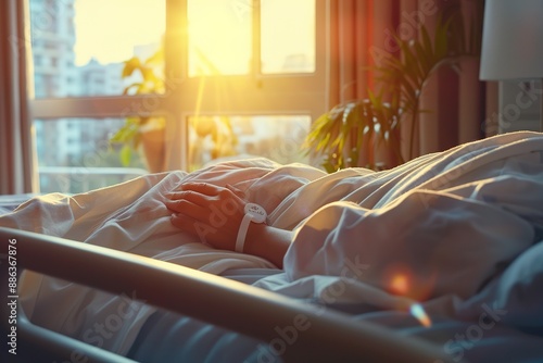 Patient in hospital bed with heart monitor