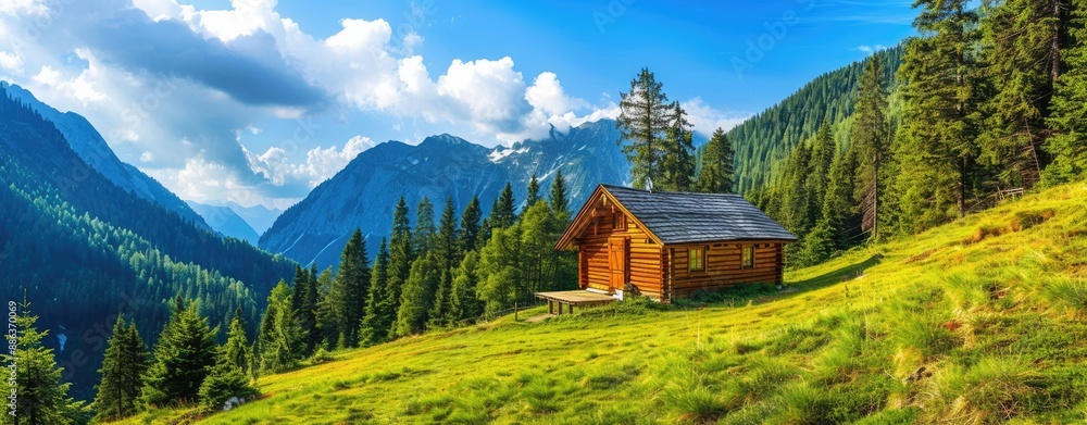 Fototapeta premium Wooden Cabin Nestled in the Alps