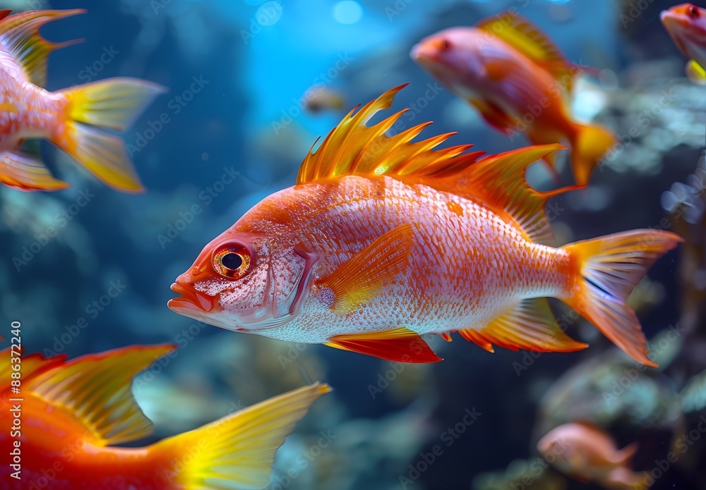 Red Fish Swimming in Coral Reef, National Geographic Style Red Fish Swimming in Coral Reef, National Geographic Style