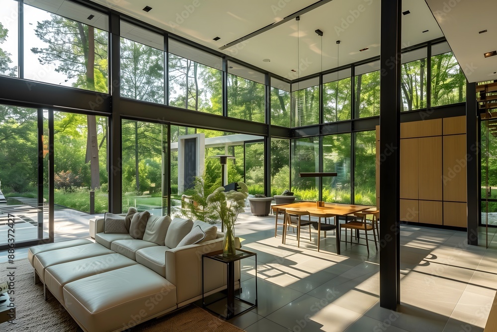 Interior of a Modern House with Large Windows and Minimalist Design Interior of a Modern House with Large Windows and Minimalist Design