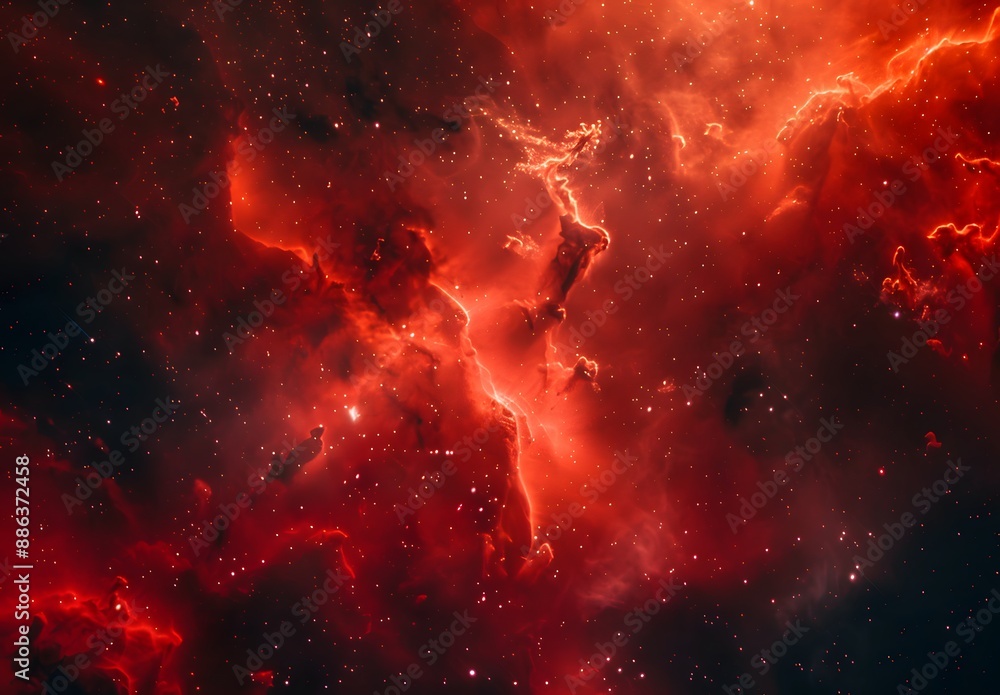Red Galaxy Nebula Space Background With Fire Red Galaxy Nebula Space Background With Fire