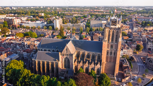 Photography view of the city of Dordrecht with big church