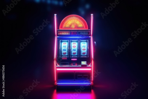 Casino neon slot machine with jackpot. Slot Machine. Jackpot. Casino slot machine with jackpot isolated. Gambling concept. Big win 777 lottery. Casino Jackpot. 777 Big win concept. 