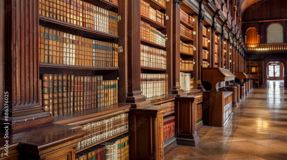 Old Bookshelves in Library.