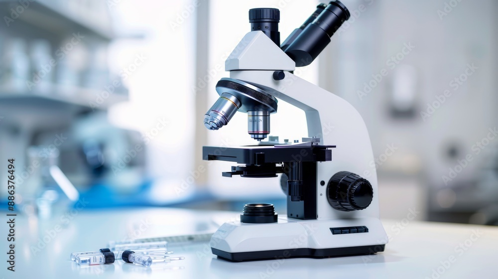 Microscope In Laboratory. Microscope In Laboratory.