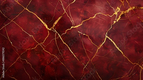 Dark Red Marble Background with Golden Veins