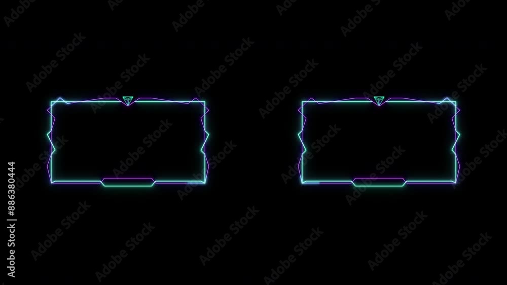 Neon looped light frame for game streaming video on a transparent ...