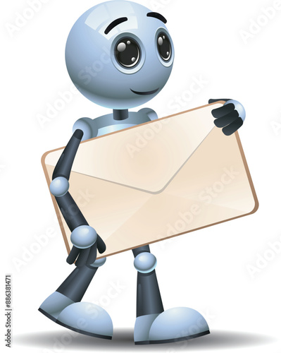 3D illustration of a little robot  worker carry mail symbol on isolated white background.