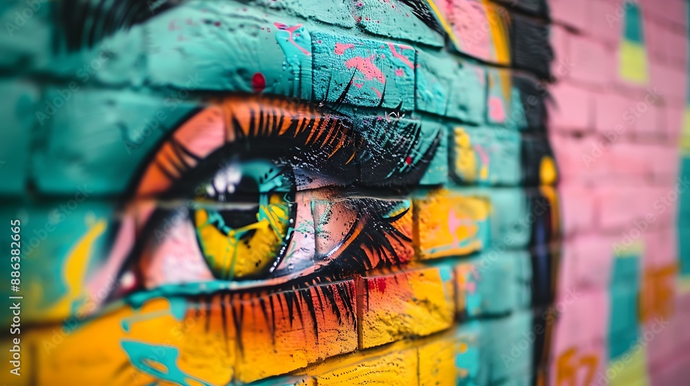 Graffiti Eye on Brick Wall Graffiti Eye on Brick Wall