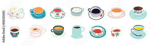 Canvas Print Set of hand drawn vintage coffee mug doodles