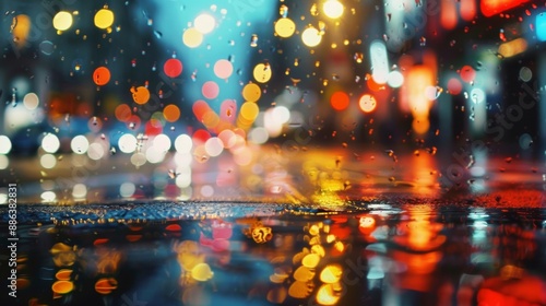 Rainy Night Cityscape With Colorful Bokeh Lights