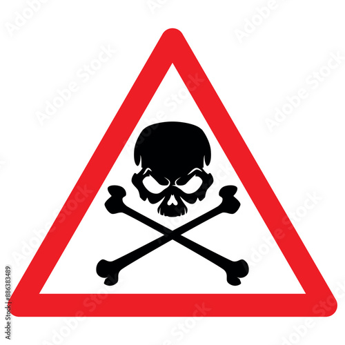 skull and crossbones in red triangle, vector illustration of Other danger ahead sign with human skull with crossed bones