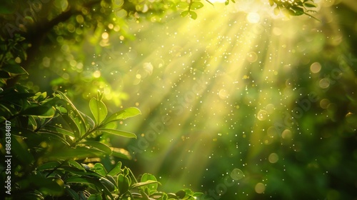 Sunlight Filtering Through Lush Green Foliage in a Forest