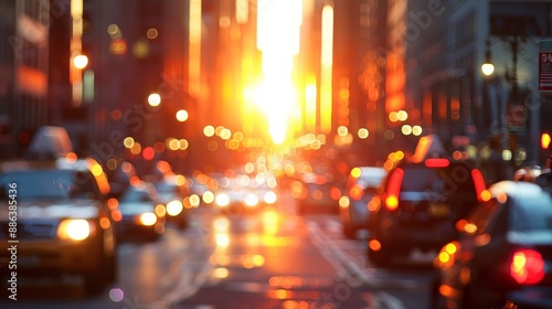 City Street Traffic During Sunset in Urban Center