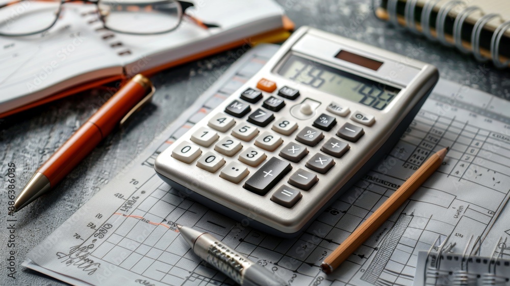 Calculator, Pencil, and Pen on Graph Paper.